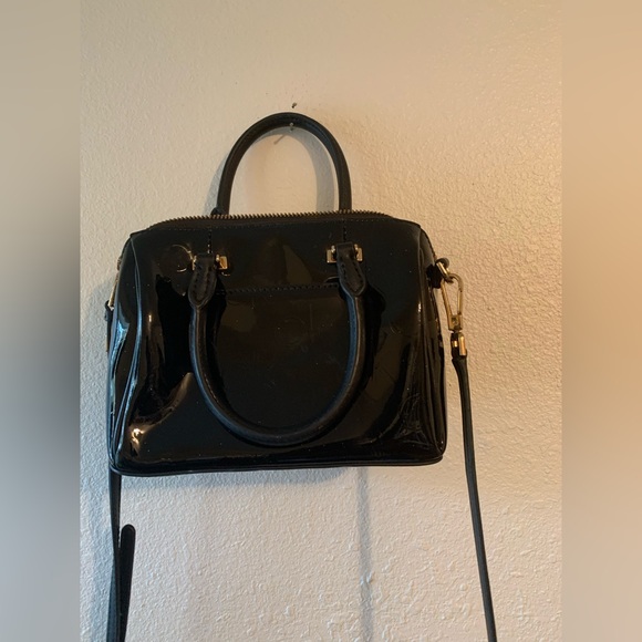 Calvin Klein Black Ashley Black Mini Satchel Purse Hand Bag Duffel Embossed Logo - Picture 7 of 10